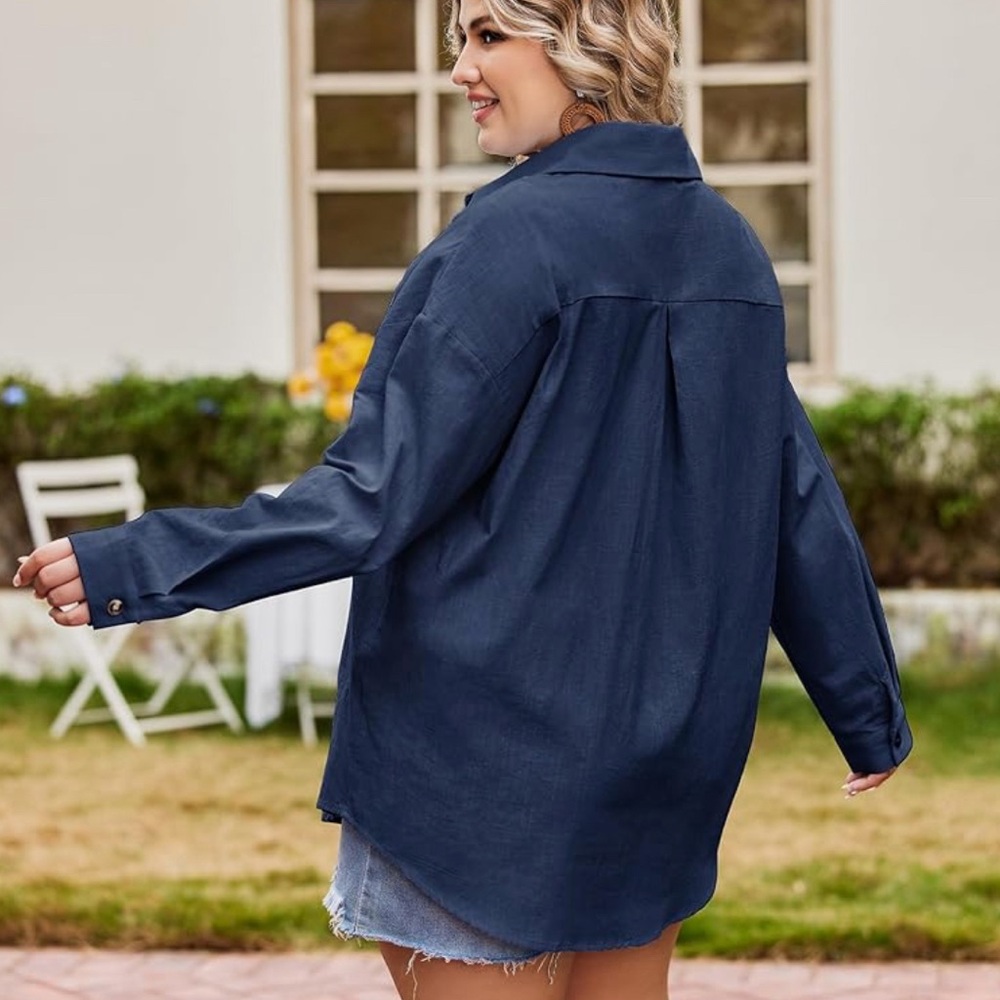 Plus Size Button Down Long Sleeve Cotton Denim